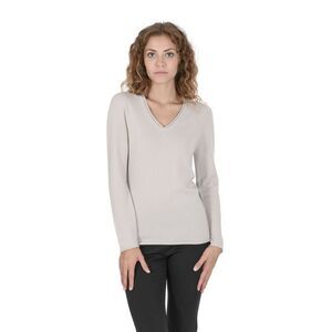 Crown of Edinburgh Cashmere VNeck Cashmere Sweater Classic Style Women Grey